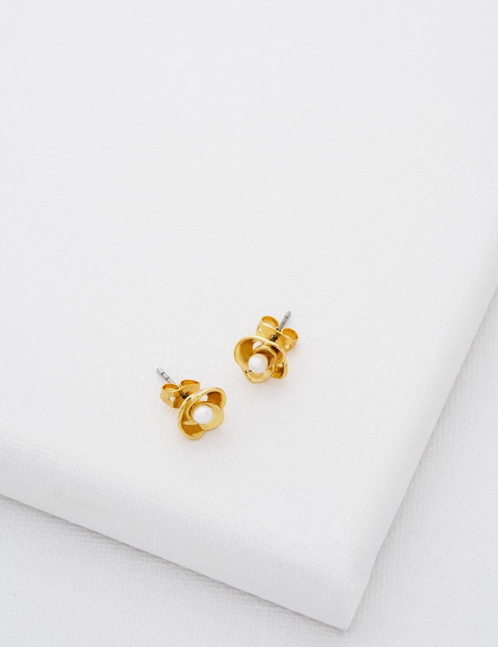Women Ted Baker FLO - Pearl Flower Stud Earrings Gold | KSA  2596-ONQPS
