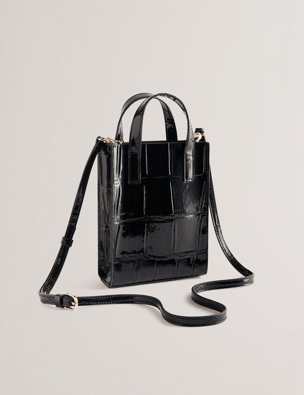 Women Ted Baker GATOCON - Mini Croc Effect Patent Tote Bags Black | KSA  4638-POHXA