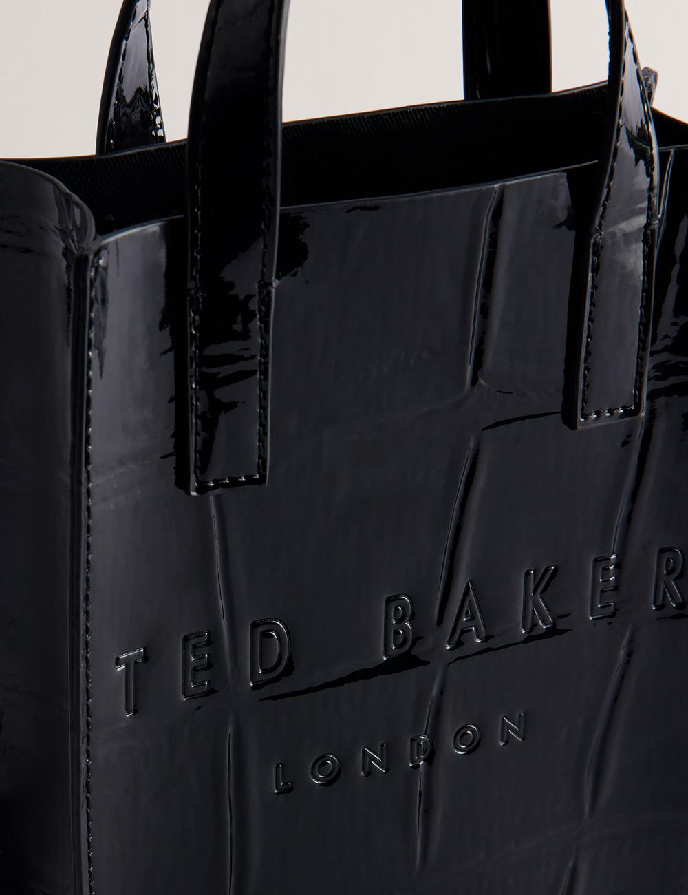 Women Ted Baker GATOCON - Mini Croc Effect Patent Tote Bags Black | KSA  4638-POHXA