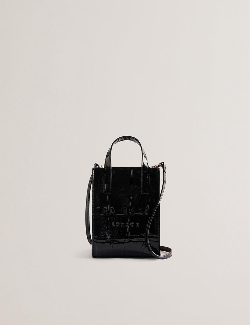 Women Ted Baker GATOCON - Mini Croc Effect Patent Tote Bags Black | KSA  4638-POHXA