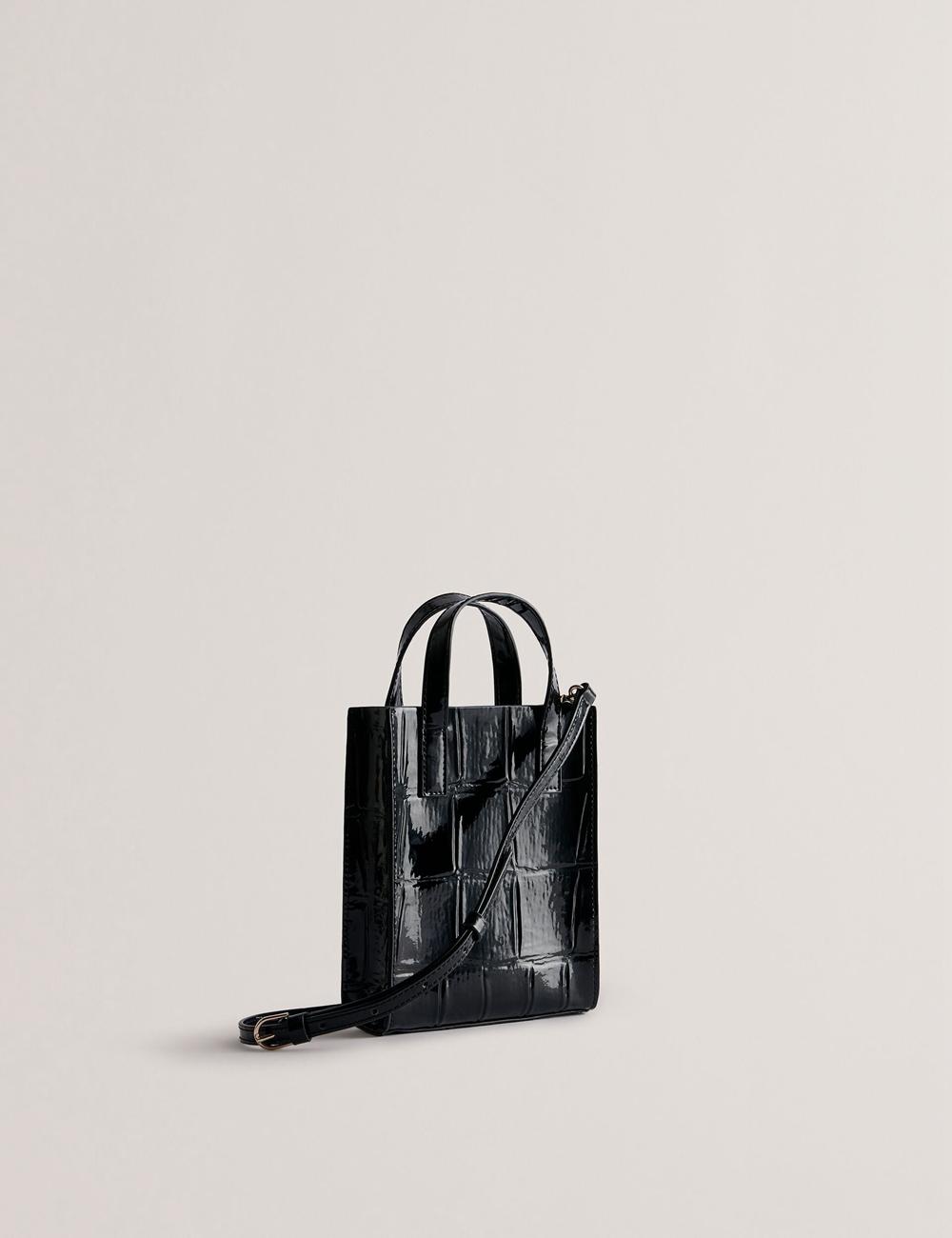 Women Ted Baker GATOCON - Mini Croc Effect Patent Tote Bags Black | KSA  4638-POHXA