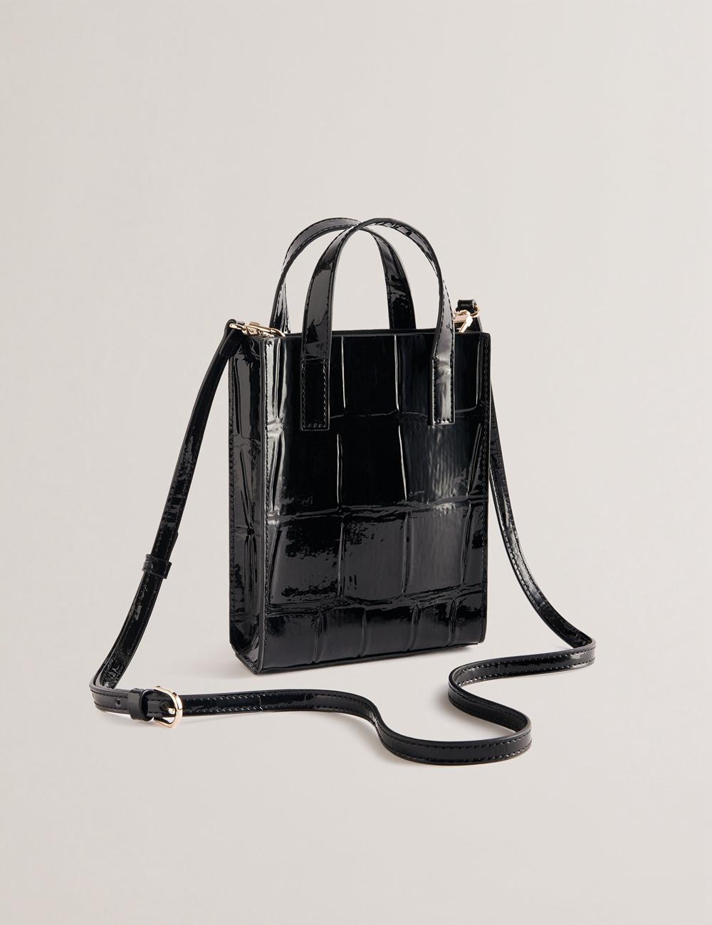 Women Ted Baker GATOCON - Mini Croc Effect Patent Tote Bags Black | KSA  4638-POHXA