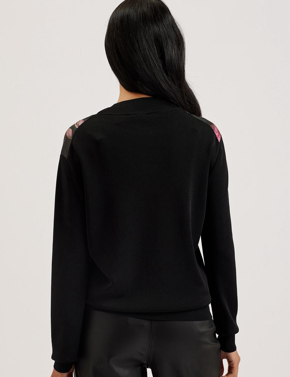Women Ted Baker GEMHAA - Printed Panel Long Sleeve Cardigans Black | KSA  7216-MUAZG