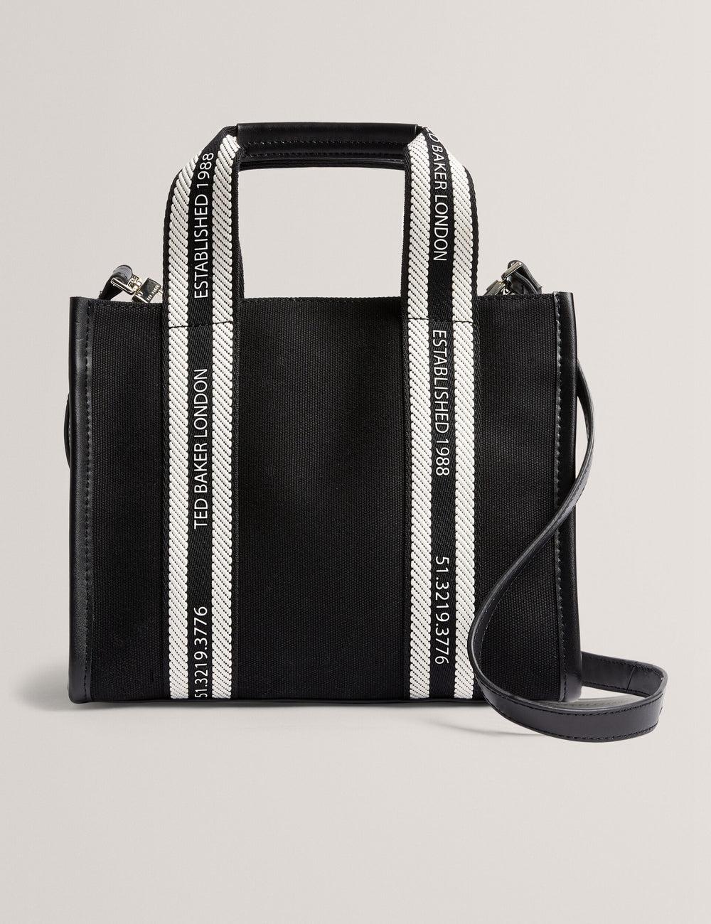 Women Ted Baker GEORJEA - Branded Webbing Canvas Small Tote Bags Black | KSA  1827-KIHUD