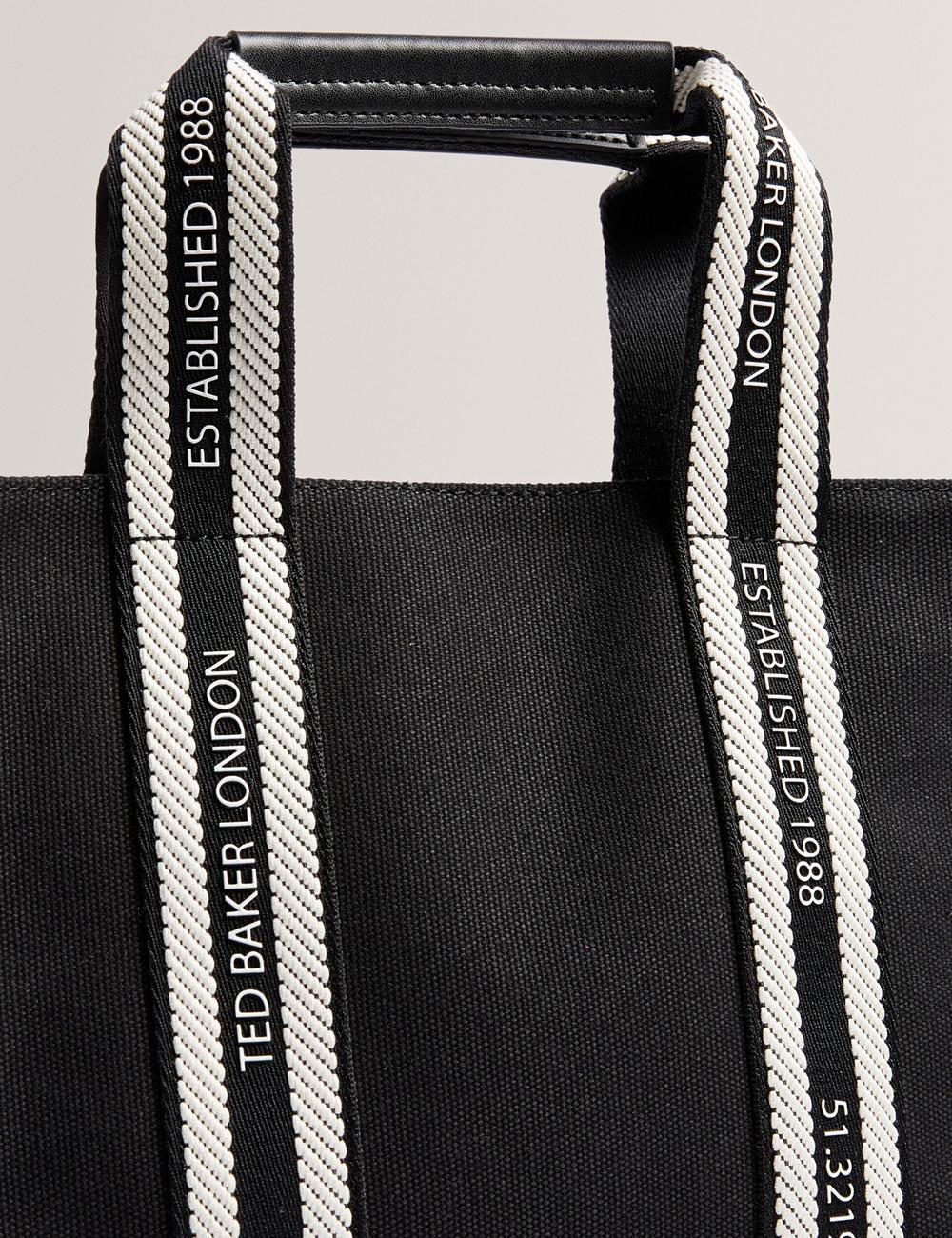 Women Ted Baker GEORJEA - Branded Webbing Canvas Small Tote Bags Black | KSA  1827-KIHUD