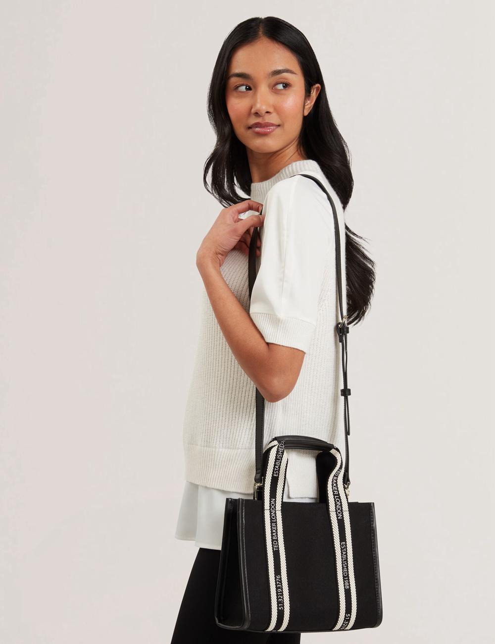 Women Ted Baker GEORJEA - Branded Webbing Canvas Small Tote Bags Black | KSA  1827-KIHUD