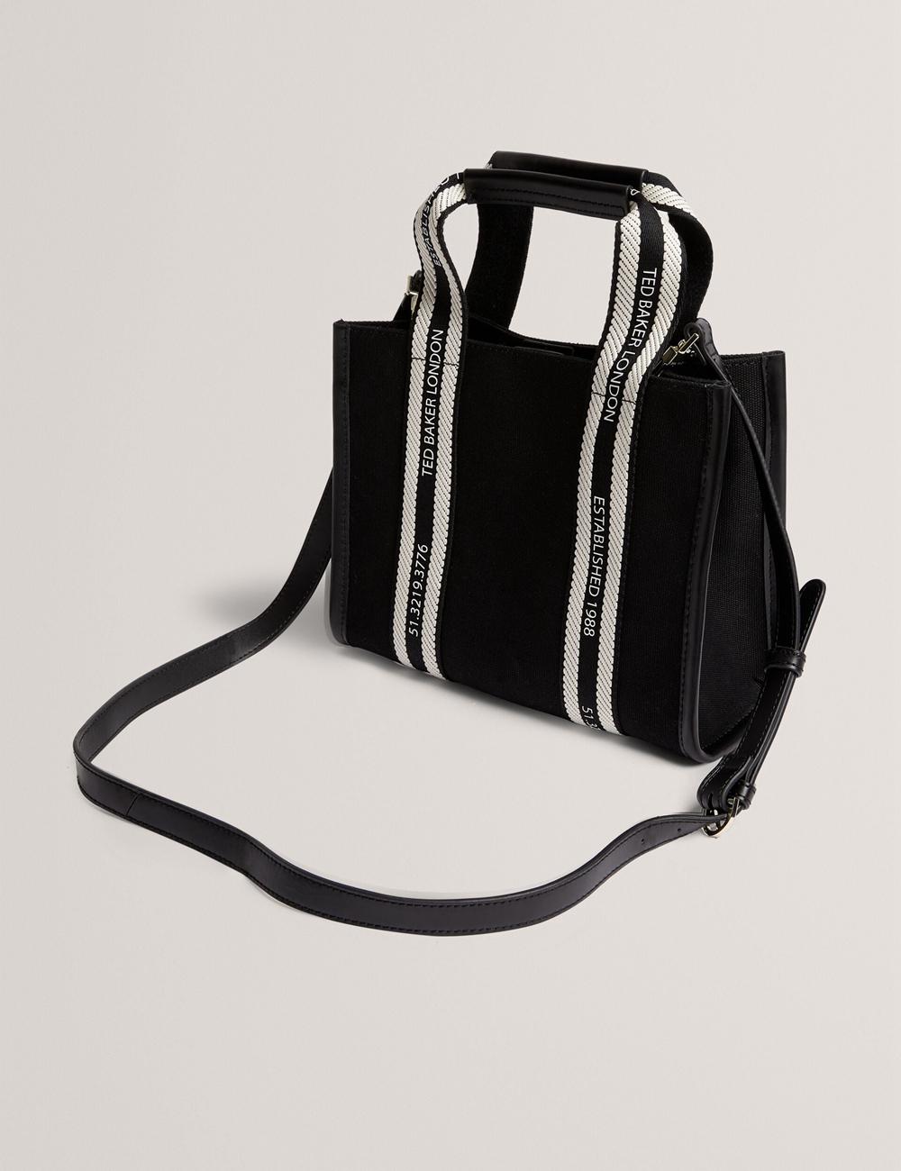 Women Ted Baker GEORJEA - Branded Webbing Canvas Small Tote Bags Black | KSA  1827-KIHUD