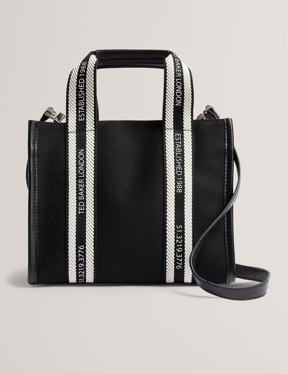 Women Ted Baker GEORJEA - Branded Webbing Canvas Small Tote Bags Black | KSA  1827-KIHUD