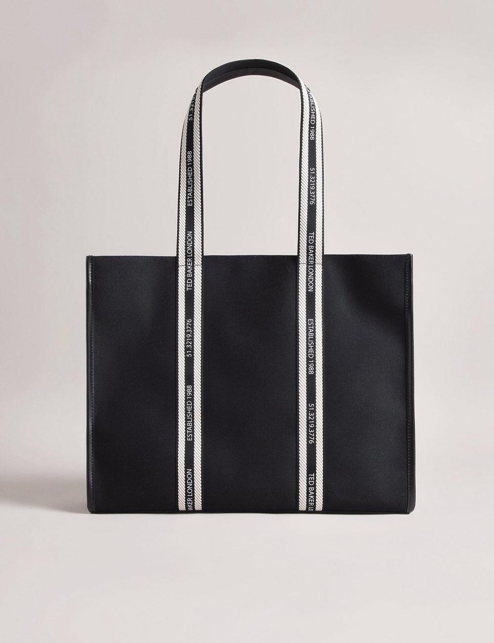 Women Ted Baker GEORJEY - Branded Webbing Canvas Large Tote Bags Black | KSA  3684-HIOYQ