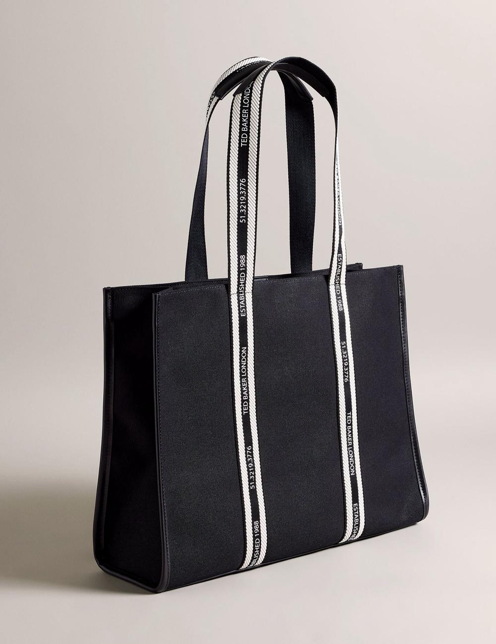 Women Ted Baker GEORJEY - Branded Webbing Canvas Large Tote Bags Black | KSA  3684-HIOYQ