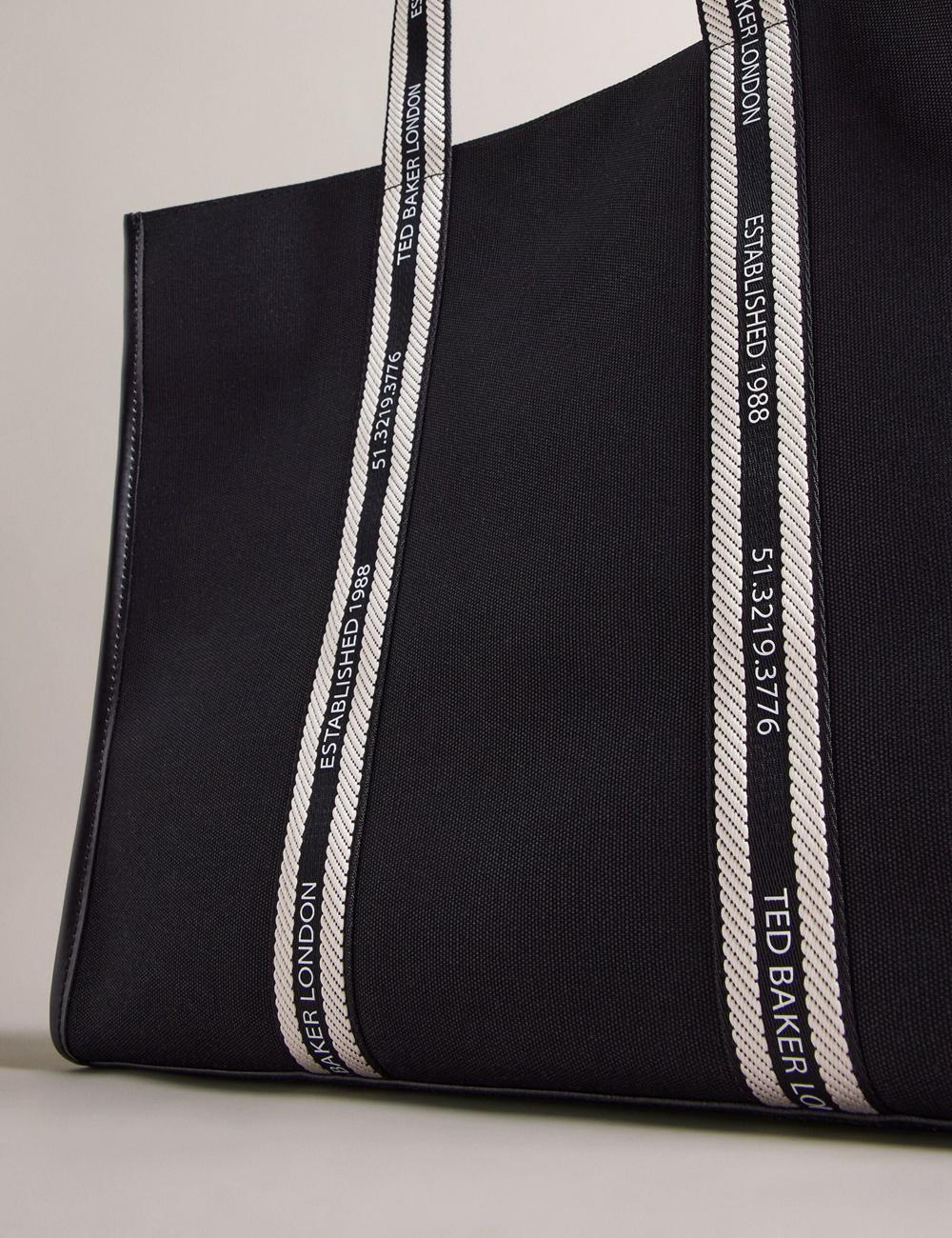 Women Ted Baker GEORJEY - Branded Webbing Canvas Large Tote Bags Black | KSA  3684-HIOYQ