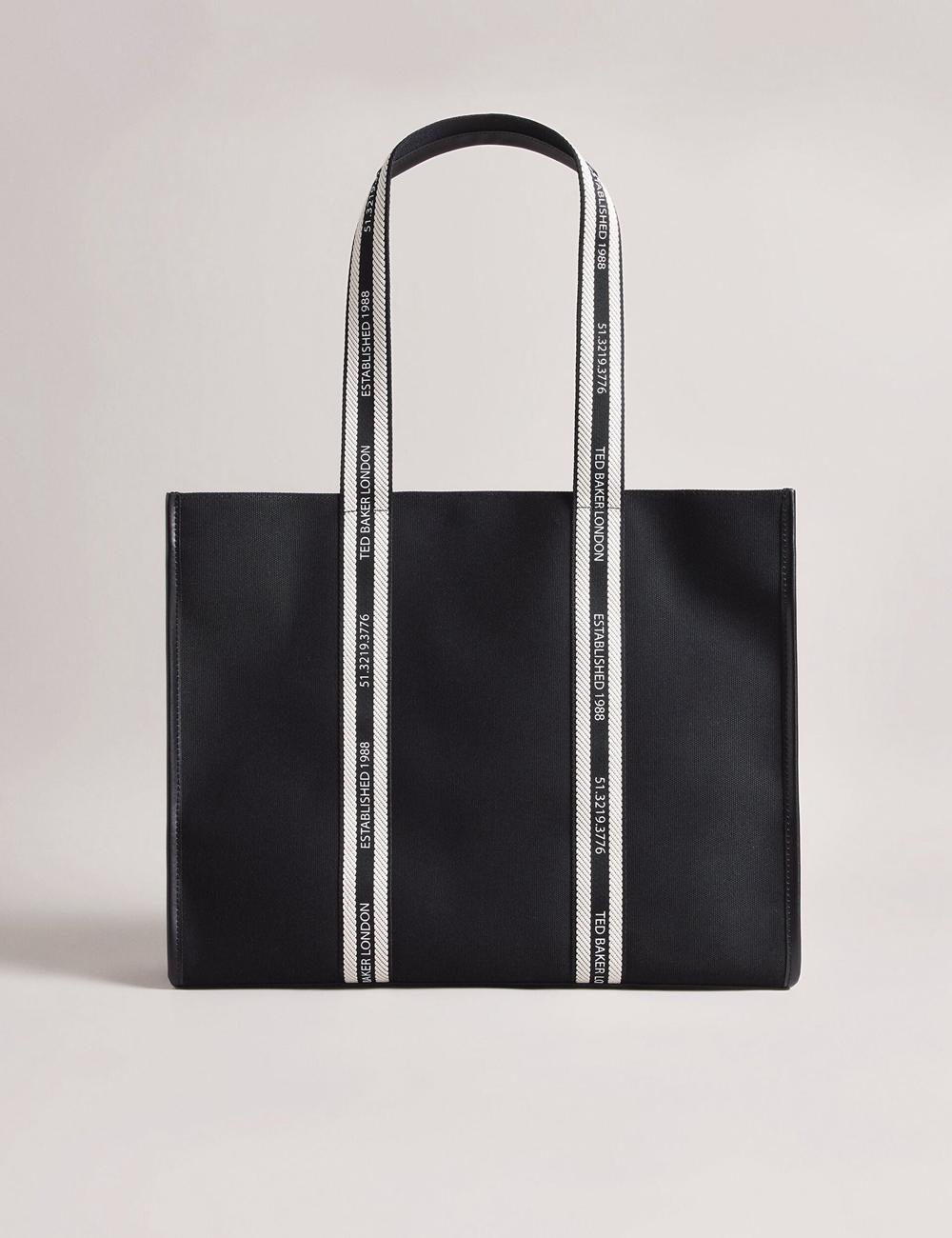 Women Ted Baker GEORJEY - Branded Webbing Canvas Large Tote Bags Black | KSA  3684-HIOYQ