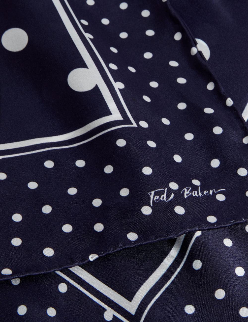 Women Ted Baker GILLS - Polka Dot Print Long Satin Silk Scarves Navy | KSA  5078-ZVOMS