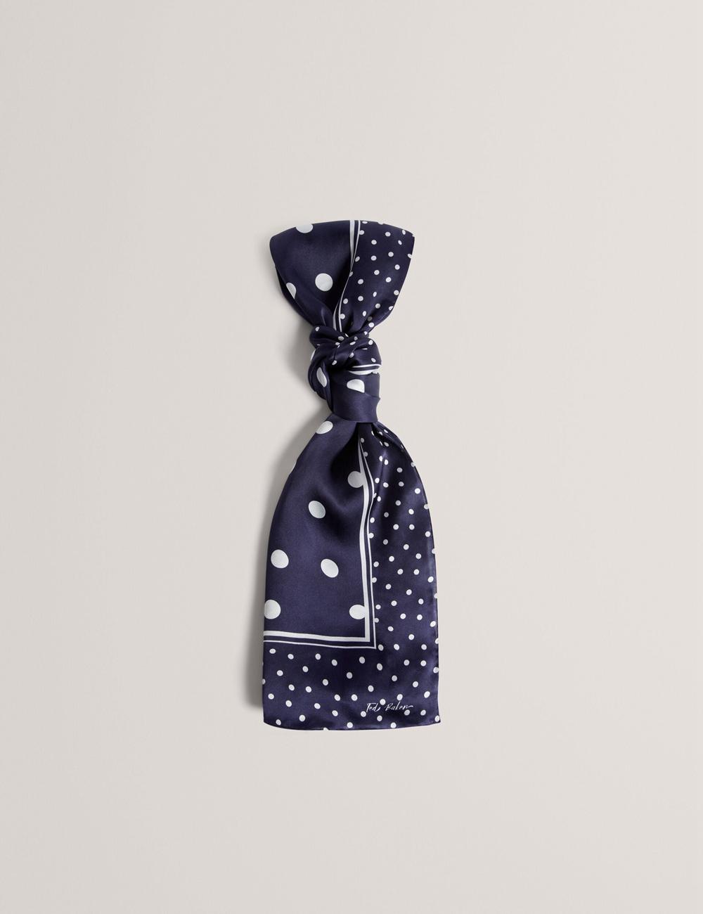 Women Ted Baker GILLS - Polka Dot Print Long Satin Silk Scarves Navy | KSA  5078-ZVOMS