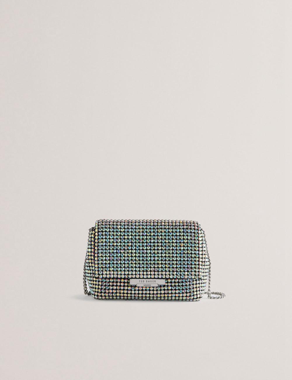 Women Ted Baker GLITERS - Crystal Embellished Mini Crossbody Bags Silver | KSA  2806-RNCGS