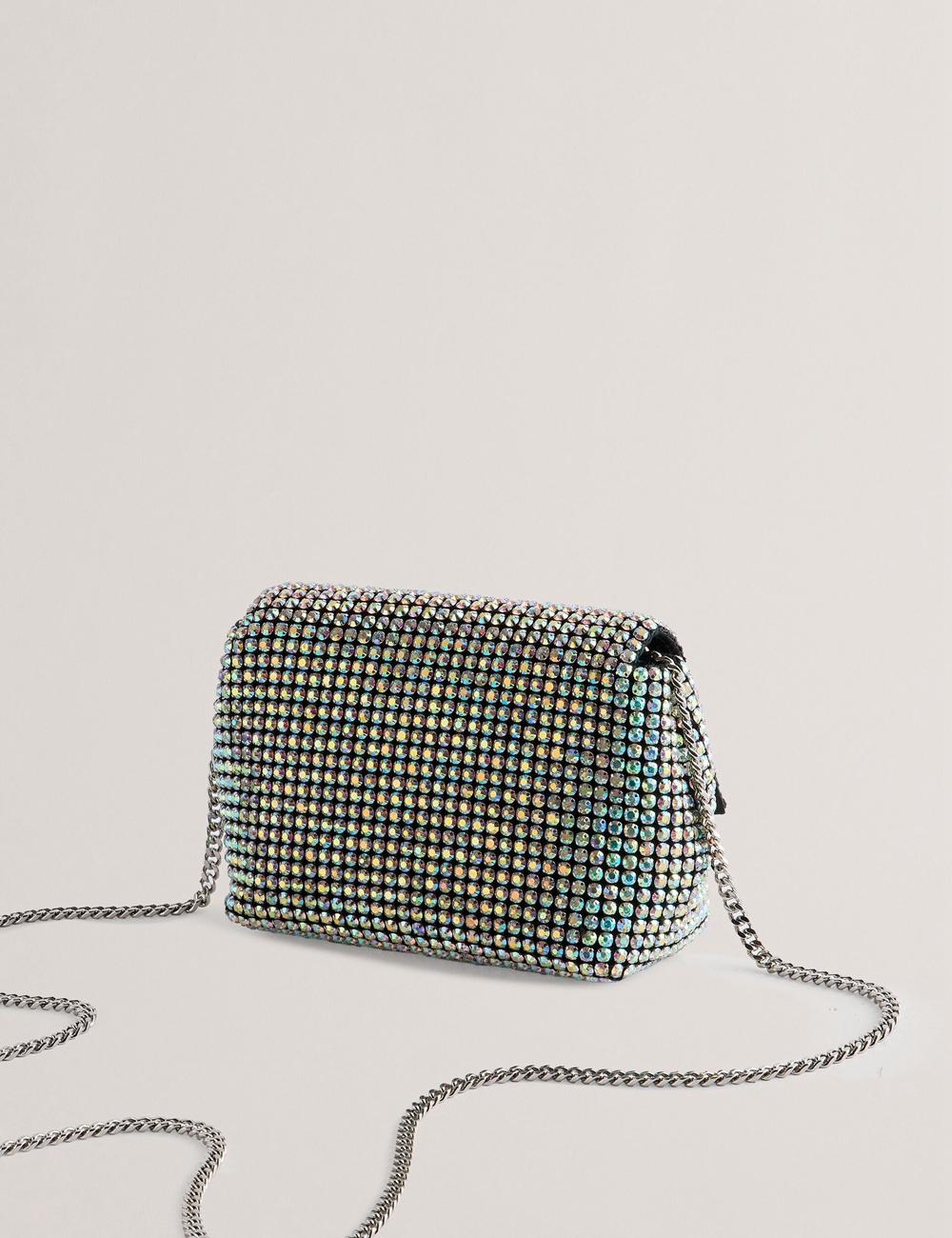 Women Ted Baker GLITERS - Crystal Embellished Mini Crossbody Bags Silver | KSA  2806-RNCGS