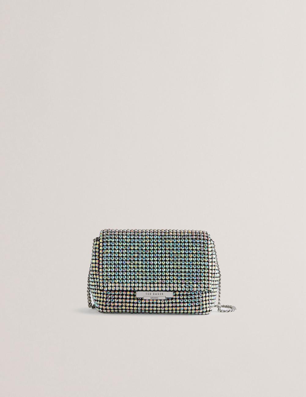 Women Ted Baker GLITERS - Crystal Embellished Mini Crossbody Bags Silver | KSA  2806-RNCGS