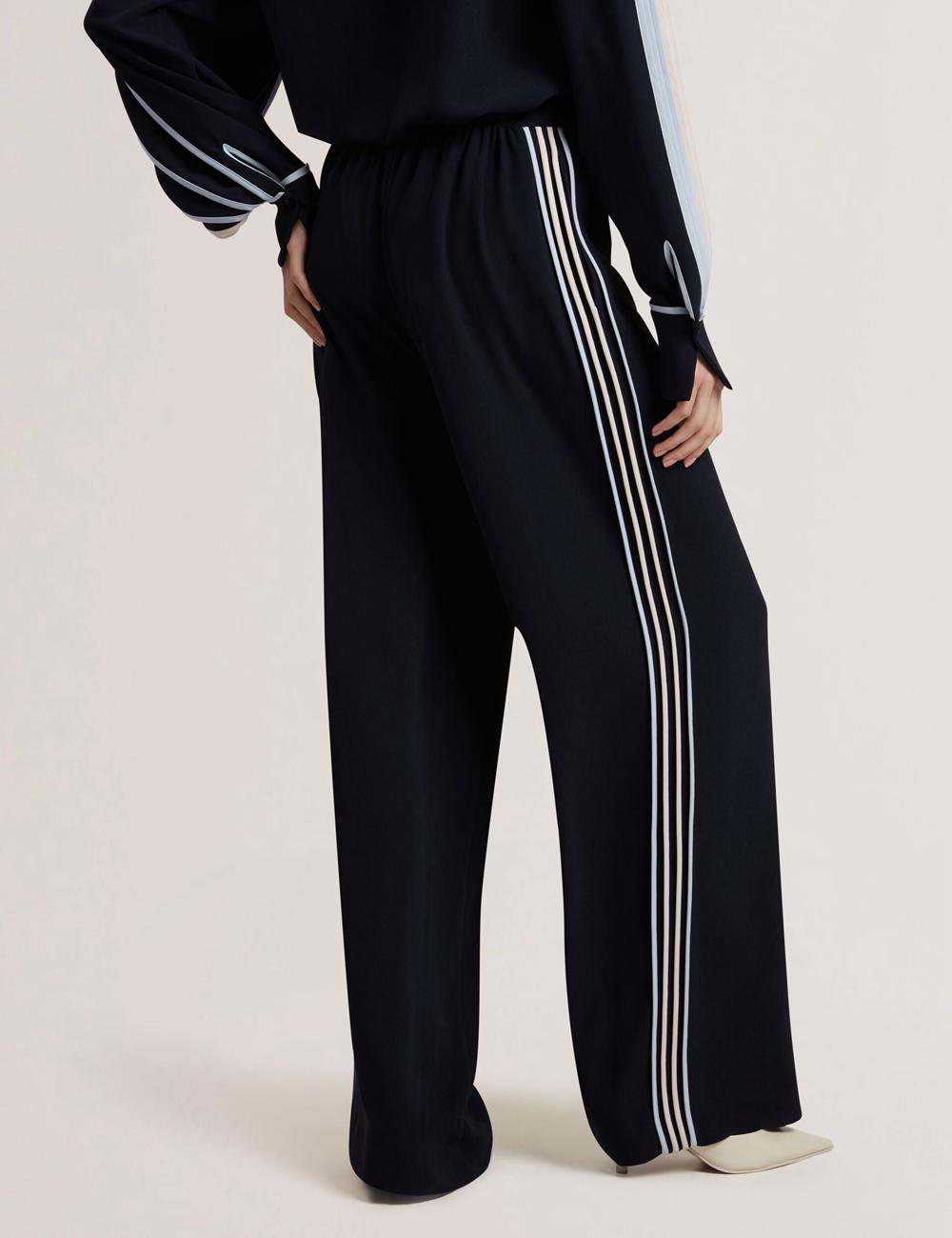Women Ted Baker GORJJA - Piping Detail Wide Leg Crepe Trousers Navy | KSA  8392-YTIVB