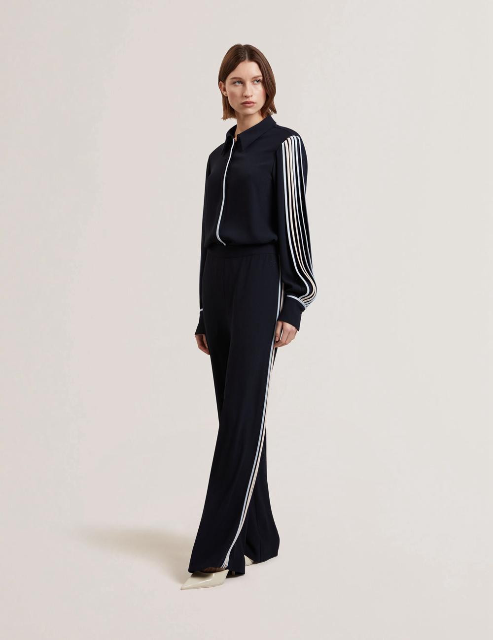 Women Ted Baker GORJJA - Piping Detail Wide Leg Crepe Trousers Navy | KSA  8392-YTIVB