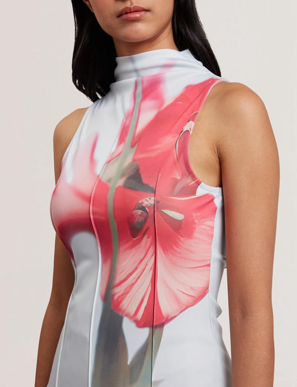 Women Ted Baker HARPLNN - Floral High Neck Jersey Tank Tops Blue | KSA  2149-RCXJI