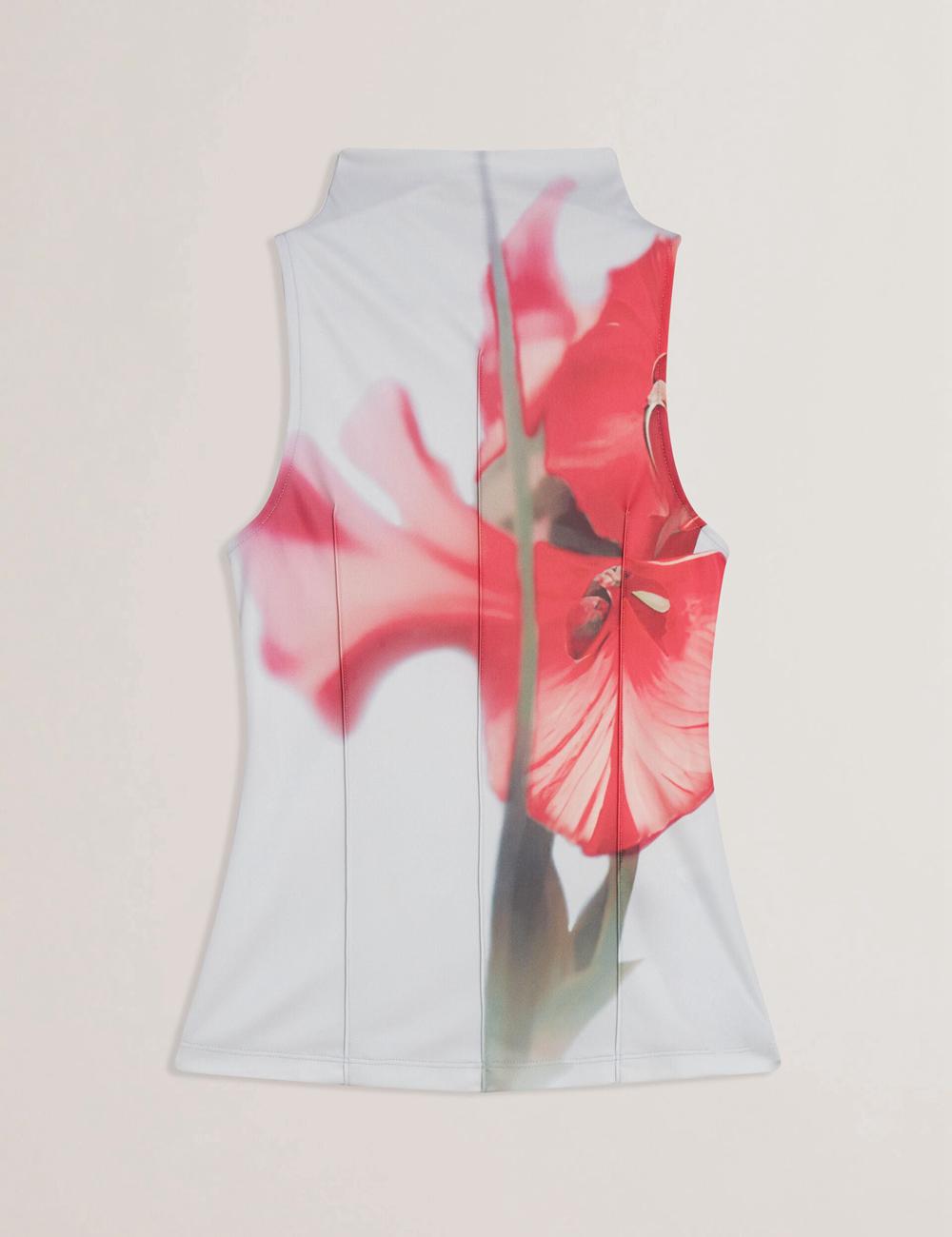 Women Ted Baker HARPLNN - Floral High Neck Jersey Tank Tops Blue | KSA  2149-RCXJI