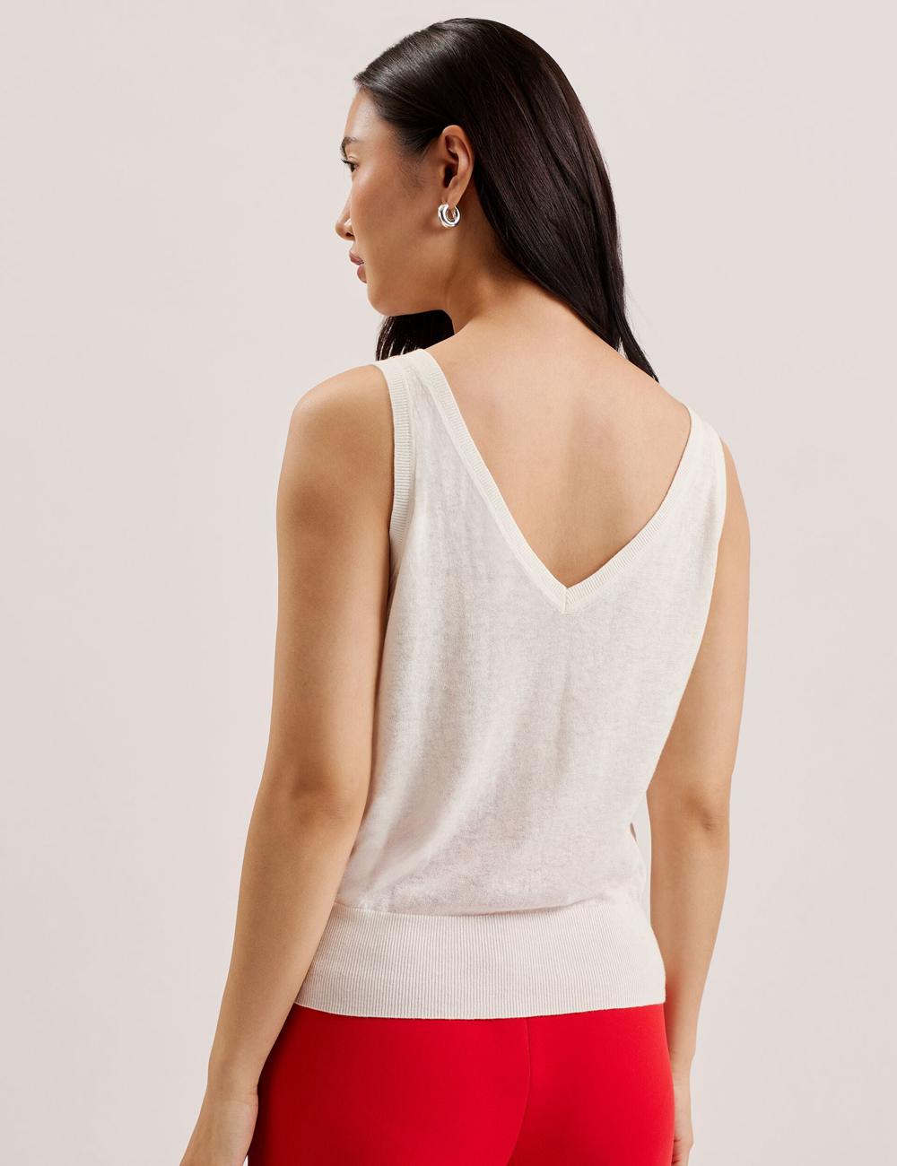 Women Ted Baker HEIDIII - Printed Panel V-Neck Knitted Vest Tank Tops Ivory | KSA  7450-QZKNI