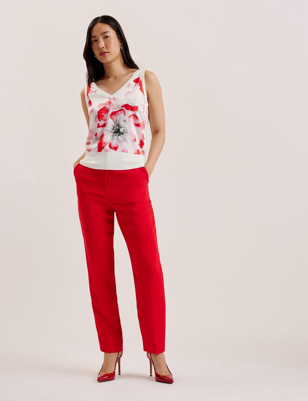 Women Ted Baker HEIDIII - Printed Panel V-Neck Knitted Vest Tank Tops Ivory | KSA  7450-QZKNI