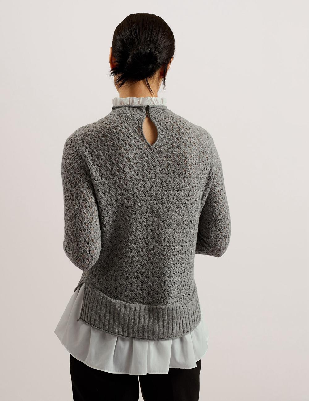 Women Ted Baker HOLINAS - Pointelle Knit With Shirt Hem Jumpers Grey | KSA  8054-CXPTF