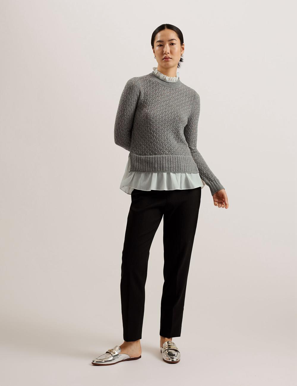 Women Ted Baker HOLINAS - Pointelle Knit With Shirt Hem Jumpers Grey | KSA  8054-CXPTF