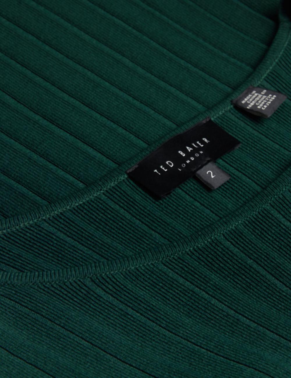 Women Ted Baker IIVANNA - Ribbed Knit Top With Fluted Short Sleeves Jumpers Dk-Green | KSA  7356-YBDST