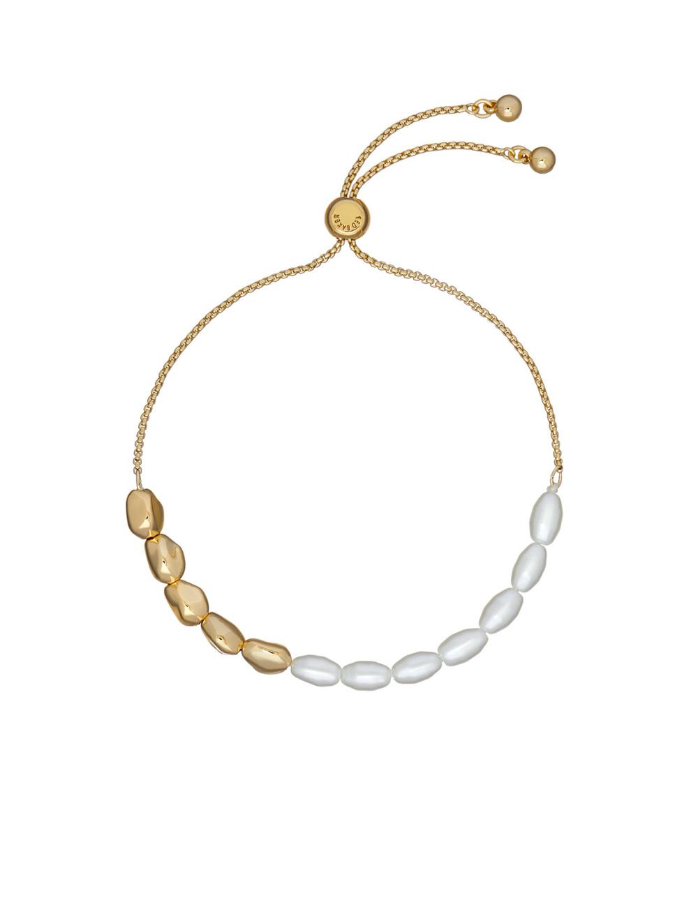 Women Ted Baker INELA - Island Pearl Bead Adjustable Bracelets Gold | KSA  7163-RGKBS