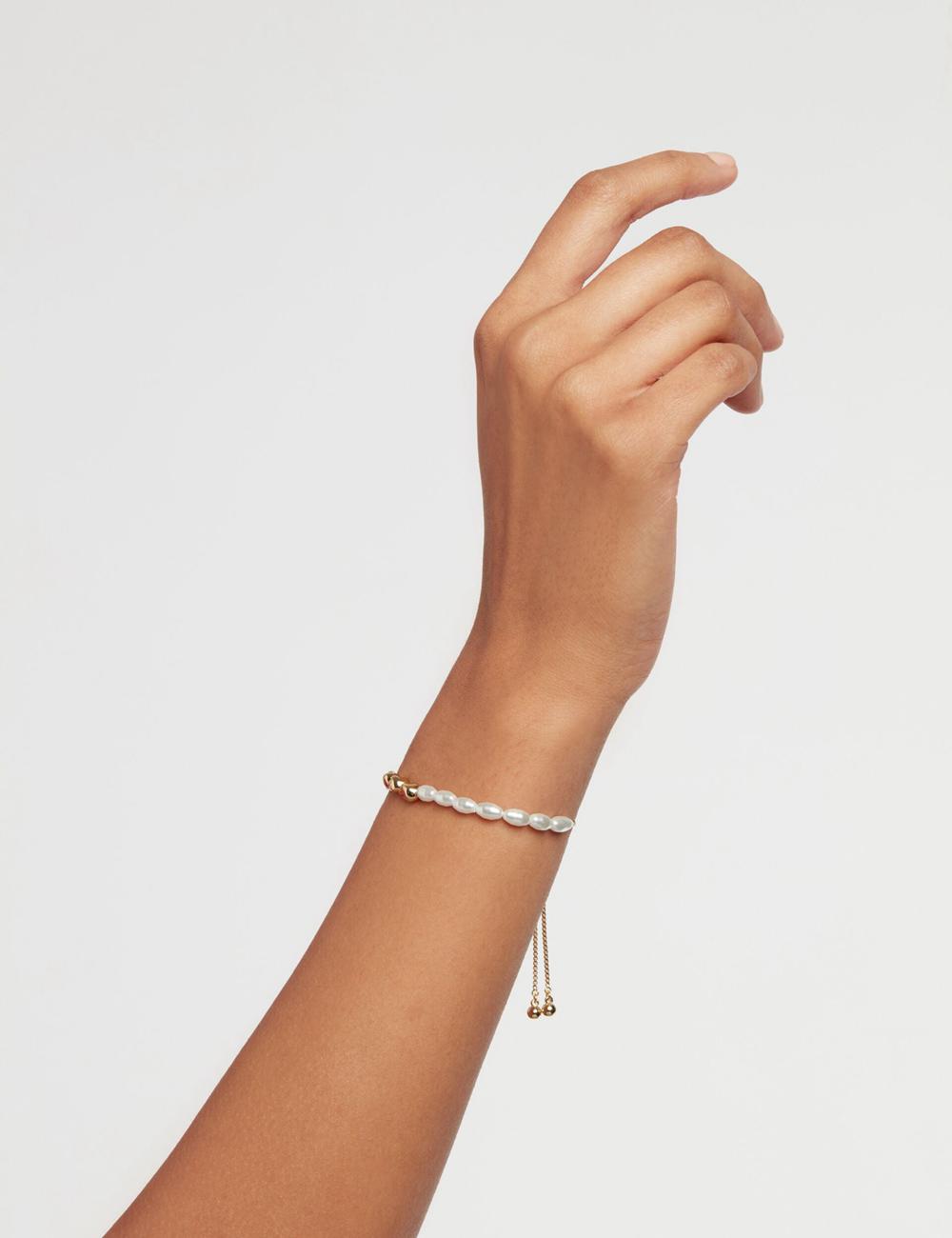 Women Ted Baker INELA - Island Pearl Bead Adjustable Bracelets Gold | KSA  7163-RGKBS