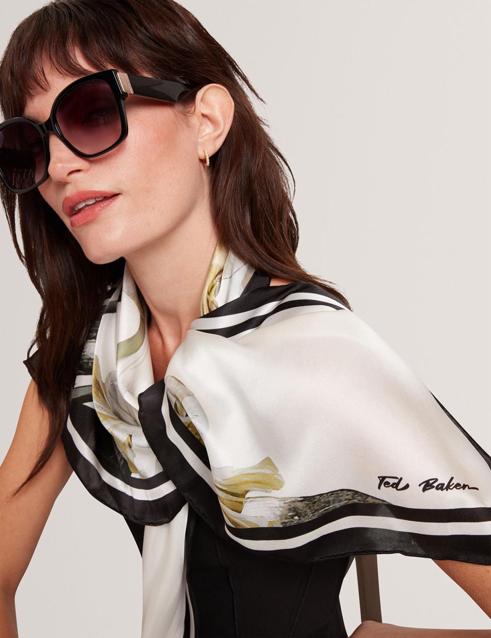 Women Ted Baker IRISSI - Floral Graphic Print Square Silk Scarves Ecru | KSA  1796-GDUJB