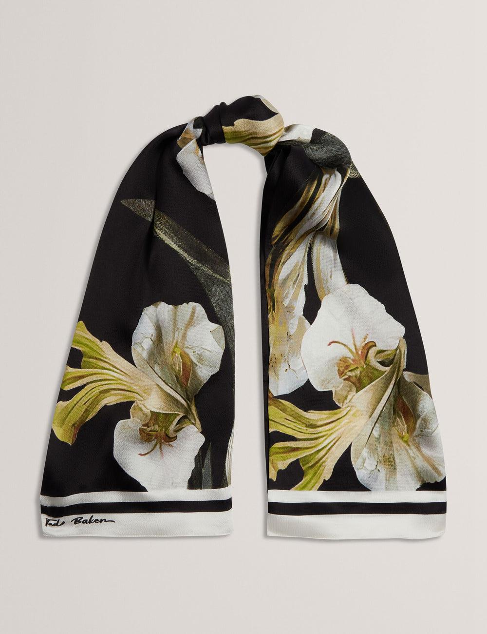 Women Ted Baker IRISSO - Floral Graphic Textured Long Silk Scarves Black | KSA  4538-WRFGS