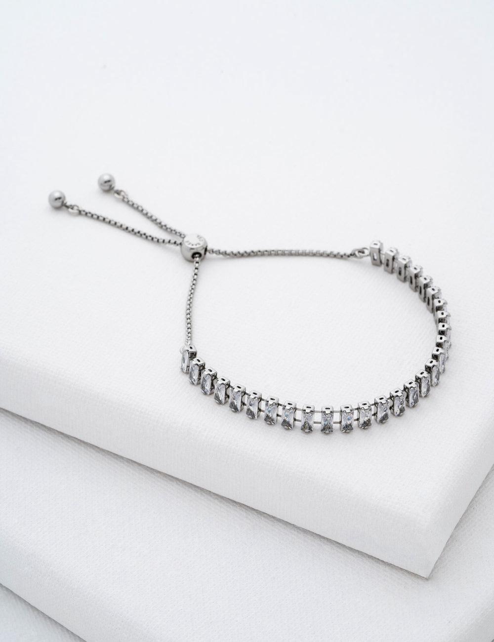 Women Ted Baker ISABELA - Baguette Crystal Adjustable Bracelets Silver | KSA  0325-PSTRB
