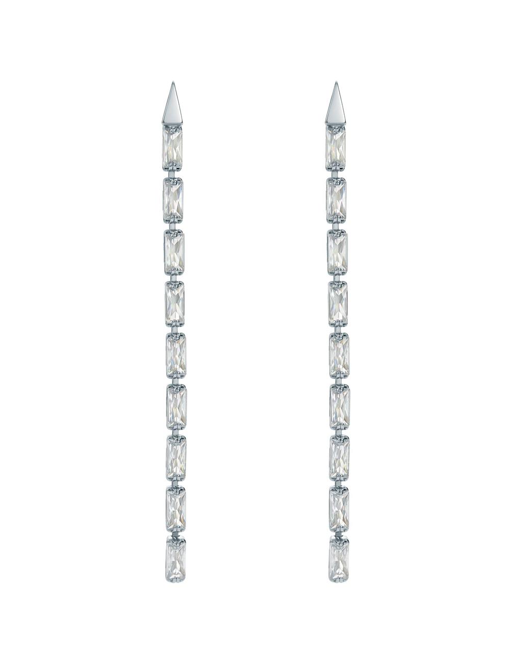 Women Ted Baker ISALIE - Baguette Crystal Long Drop Earrings Silver | KSA  7142-HTXZM