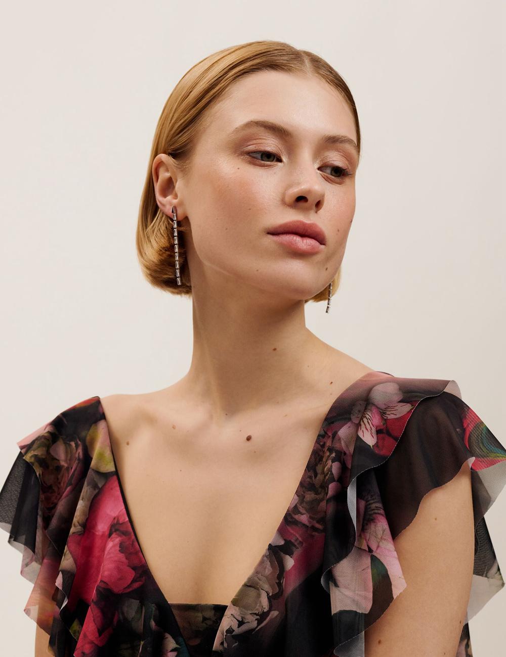 Women Ted Baker ISALIE - Baguette Crystal Long Drop Earrings Silver | KSA  7142-HTXZM