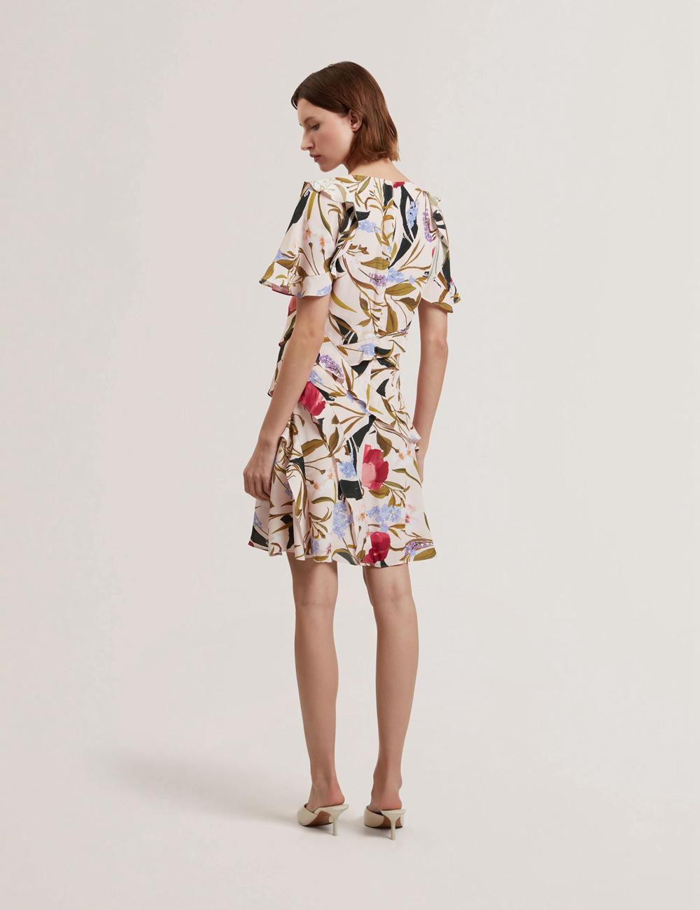 Women Ted Baker ISSIIA - Frill Trim Floral Short Sleeve Mini Dresses Pink | KSA  7596-SUZXG