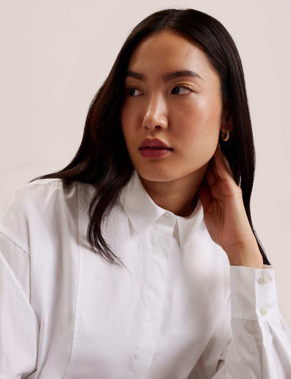 Women Ted Baker IZOTE - Oversized Drop Shoulder Bib Detail Casual Shirts White | KSA  3246-HQUGJ
