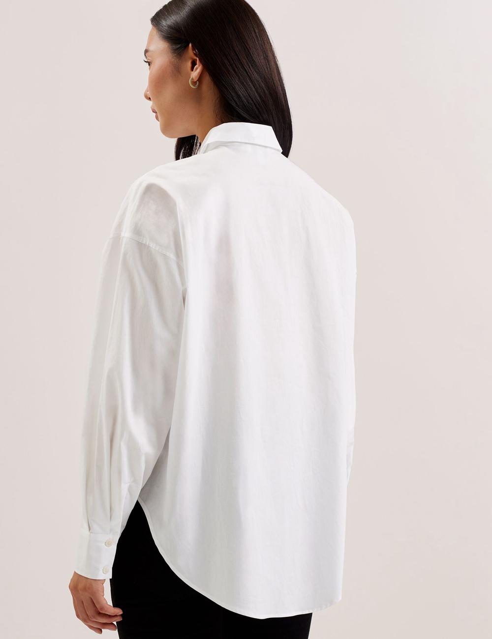 Women Ted Baker IZOTE - Oversized Drop Shoulder Bib Detail Casual Shirts White | KSA  3246-HQUGJ
