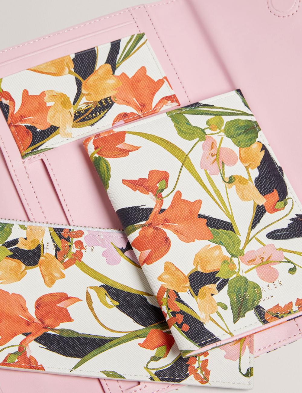 Women Ted Baker JACIIIE - Floral Print Faux Leather Travel Wallets Nat-White | KSA  9714-VNDIQ