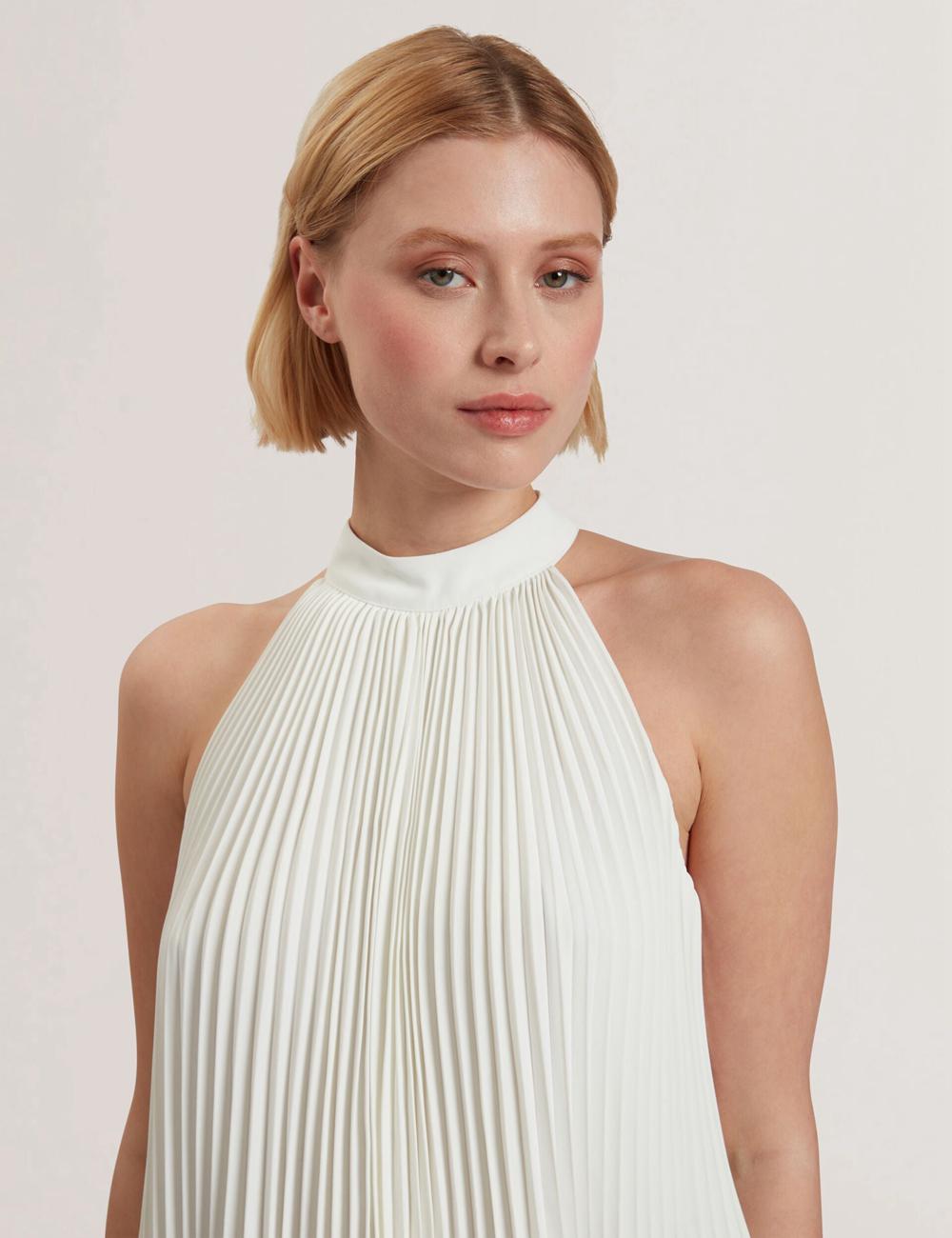 Women Ted Baker JAMAYA - High Halter Neck Pleated Sleeveless Tops Ivory | KSA  8514-RYVNU