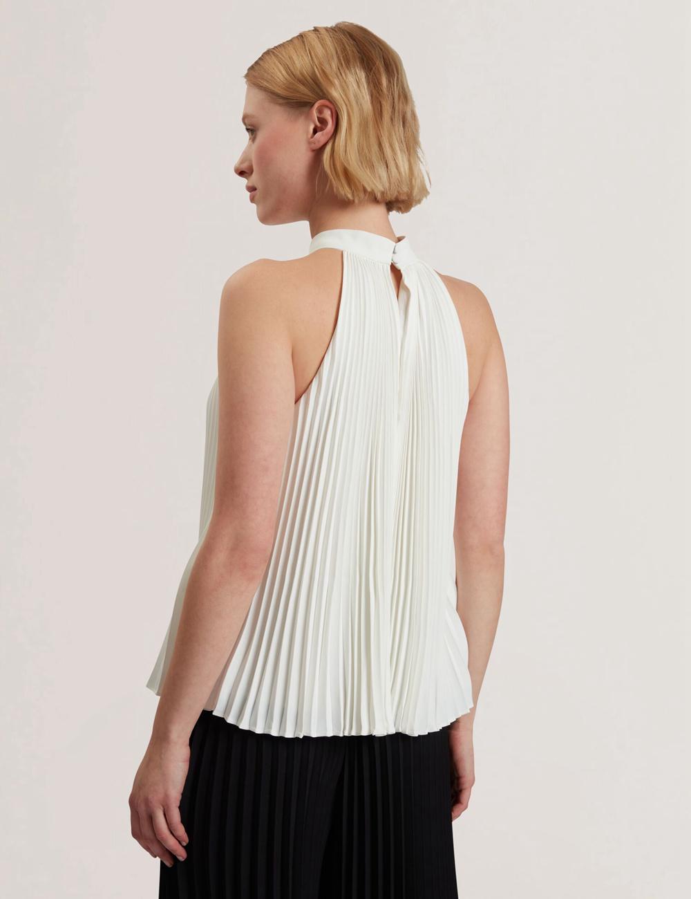 Women Ted Baker JAMAYA - High Halter Neck Pleated Sleeveless Tops Ivory | KSA  8514-RYVNU