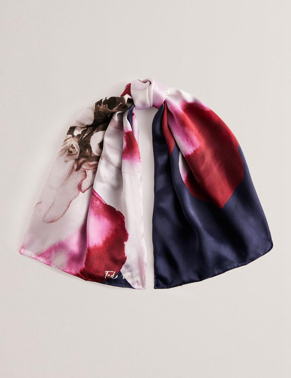 Women Ted Baker JANICES - Placement Floral Print Silk Square Scarves Dk-Blue | KSA  1287-ZYIWK