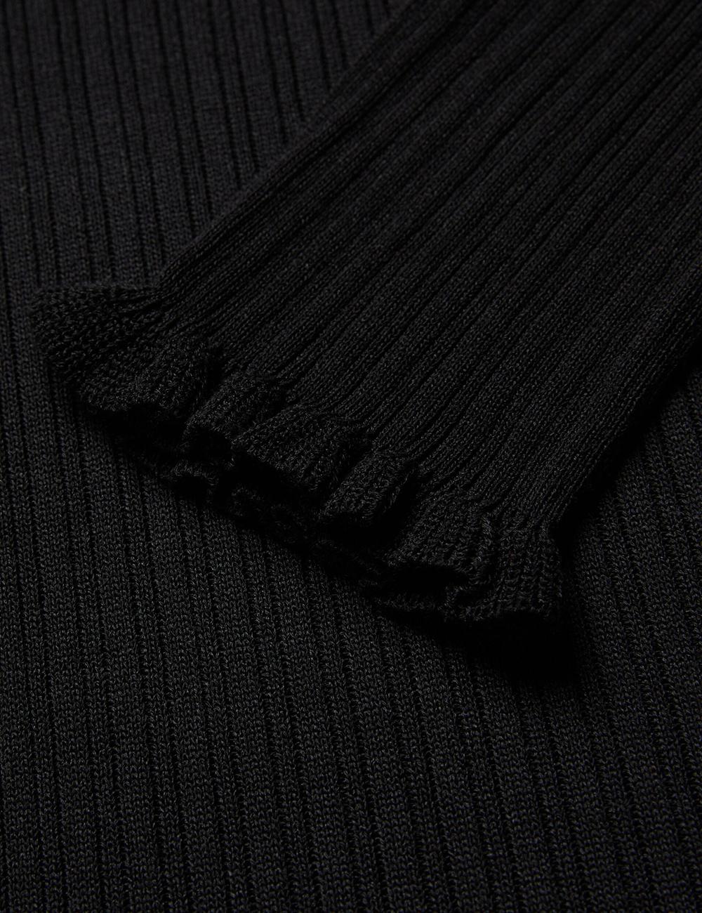 Women Ted Baker JANITTT - Ruffle Trim High Neck Ribbed Jumpers Black | KSA  2316-VFPKQ