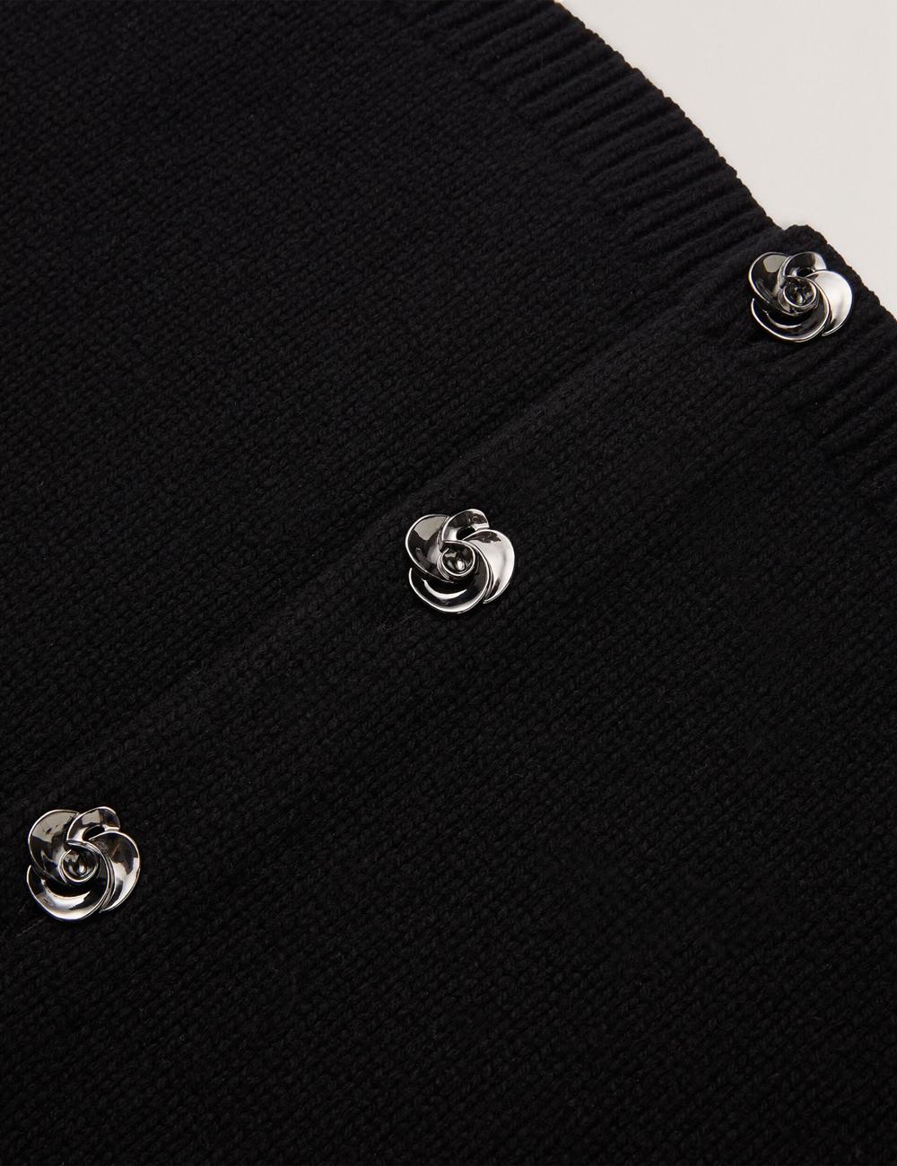 Women Ted Baker JAYCEY - Rose Button Knitted Crew Neck Cardigans Black | KSA  5901-GRPQL