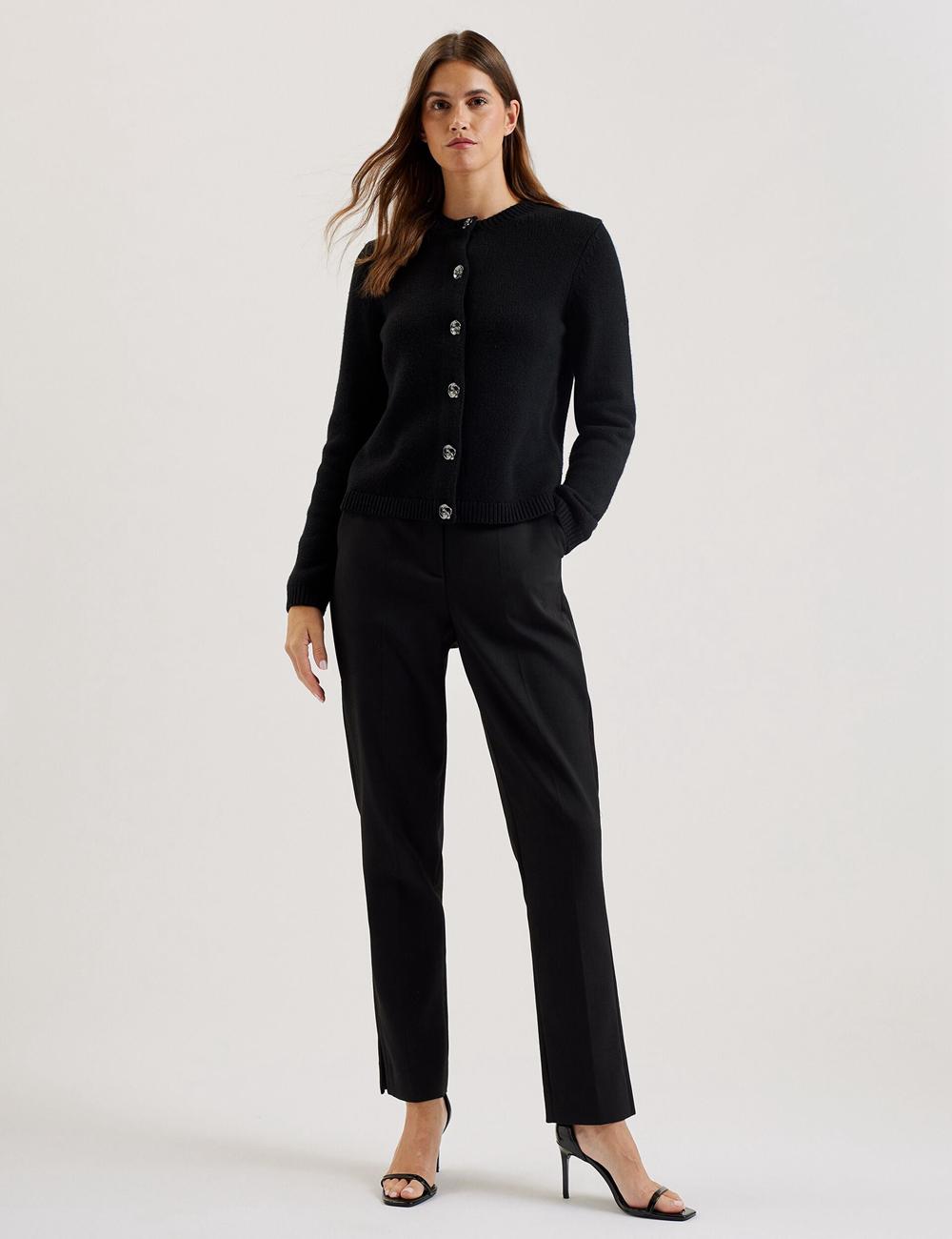 Women Ted Baker JAYCEY - Rose Button Knitted Crew Neck Cardigans Black | KSA  5901-GRPQL