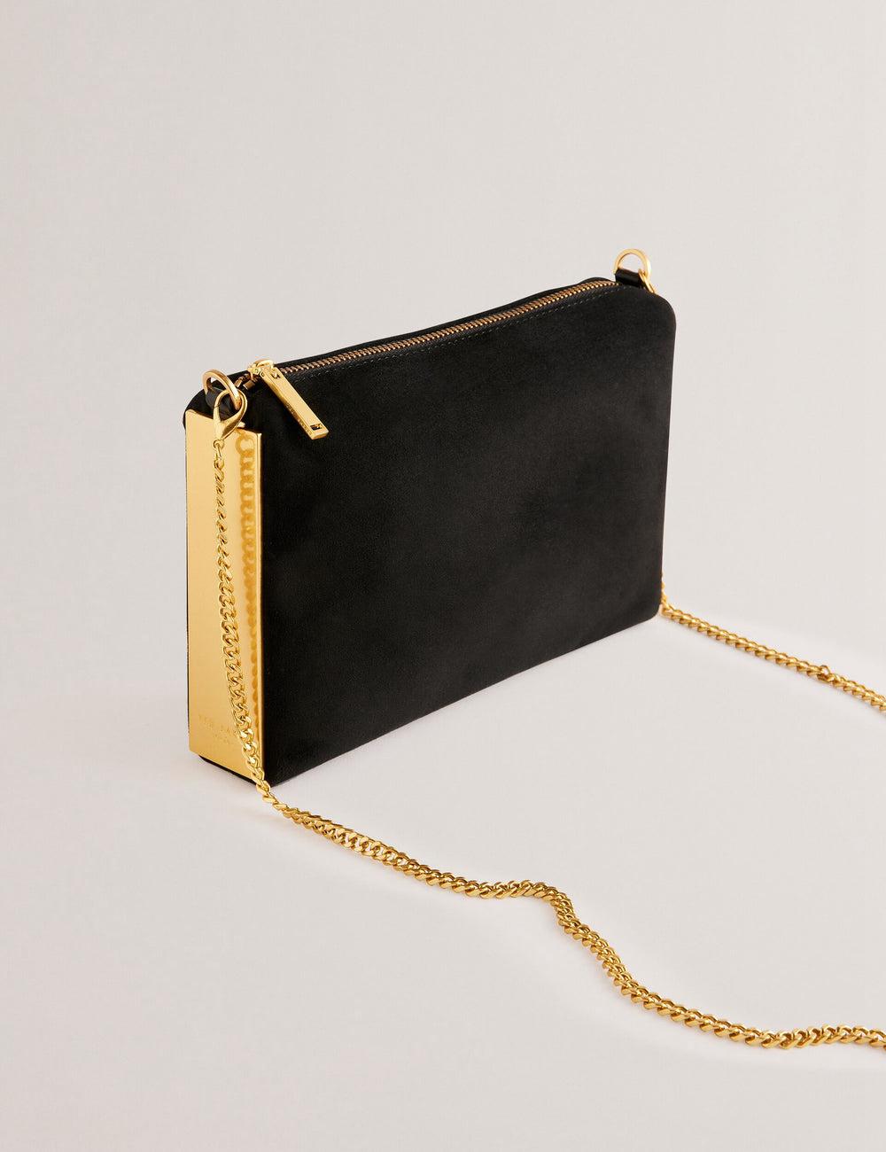 Women Ted Baker JEINER - Suede Clutch With Hardware Sides Clutch Bag Black | KSA  7015-SXYNW