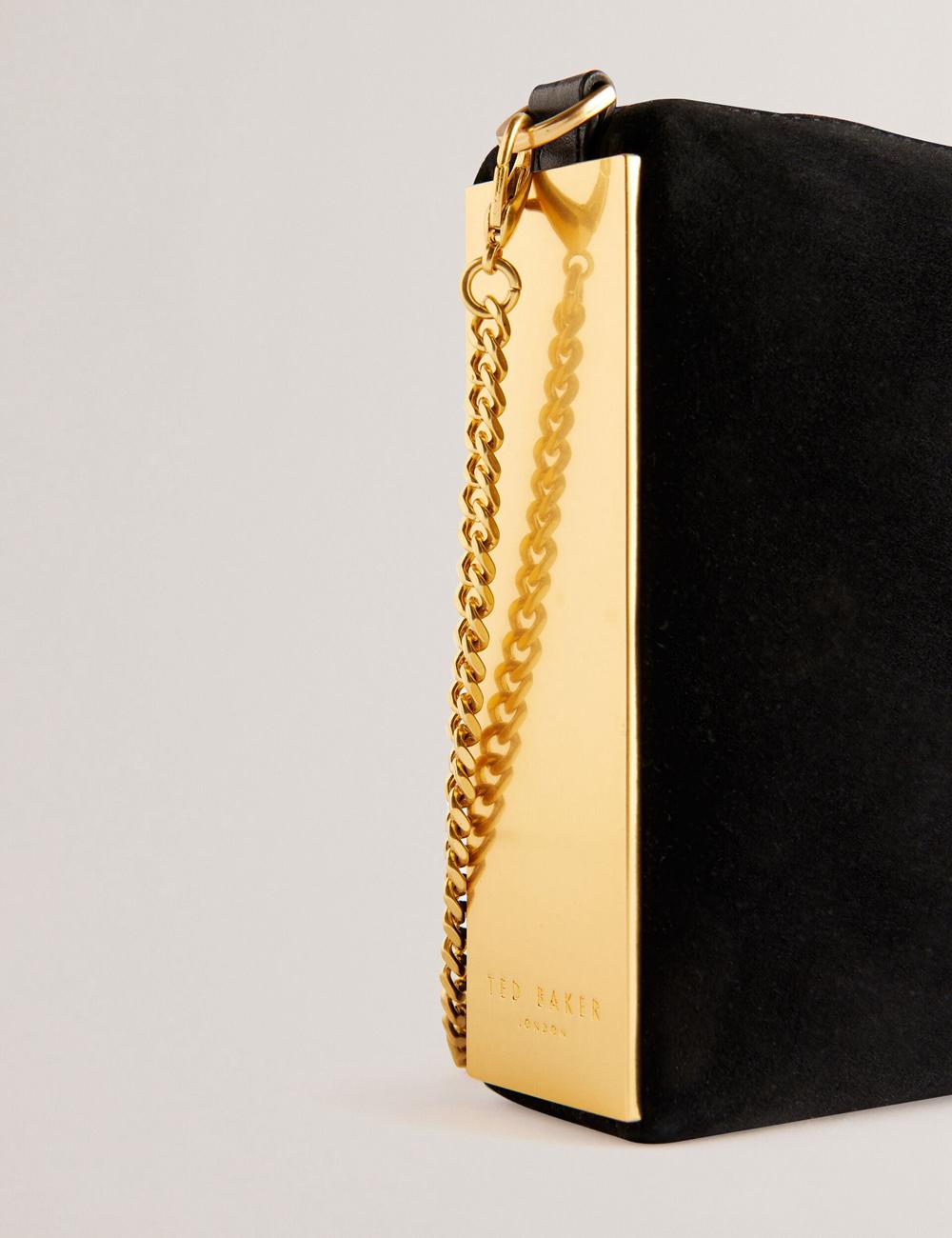 Women Ted Baker JEINER - Suede Clutch With Hardware Sides Clutch Bag Black | KSA  7015-SXYNW