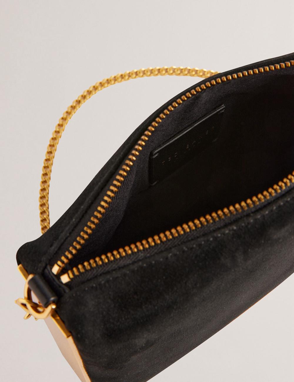 Women Ted Baker JEINER - Suede Clutch With Hardware Sides Clutch Bag Black | KSA  7015-SXYNW